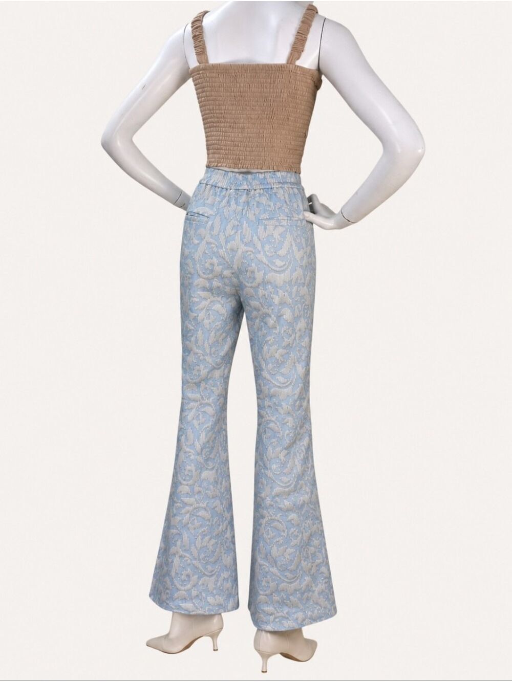 Hilary MacMillan Jacquard Fit & Flare Pants Blue Ivory Small NWT Made In Canada - Picture 3 of 12